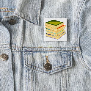 Stack of Books Book Lover Art and Reading  2 Inch Square Button