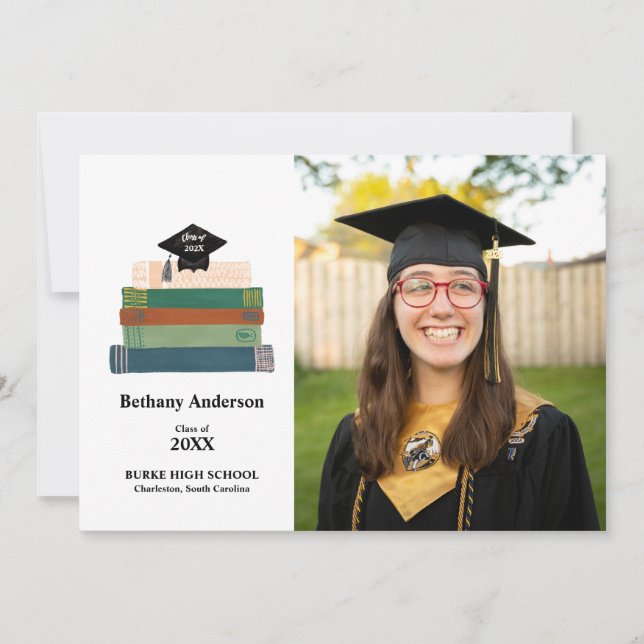Stack of Books Book Smart Graduation Announcement (Front)