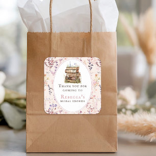 Stack of books bridal shower watercolor wildflower square sticker