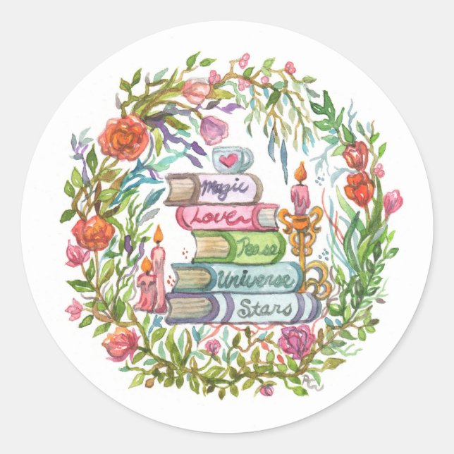 Stack of Books Classic Round Sticker (Front)