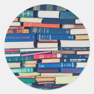 Stack of books classic round sticker