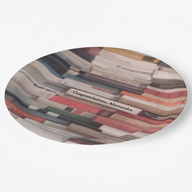 Stack of Books Congratulations Custom Name Paper Plate (Angled)