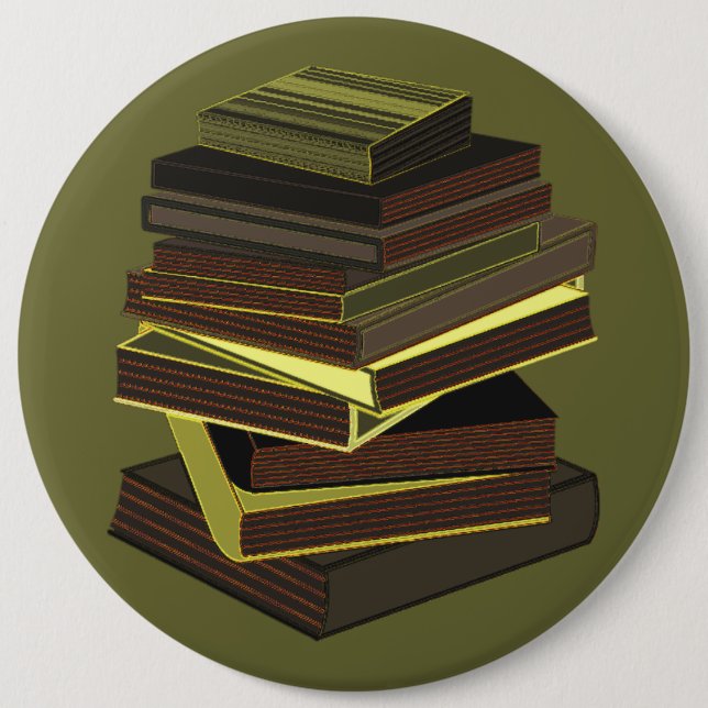 Stack Of Books - Green 6 Inch Round Button (Front)