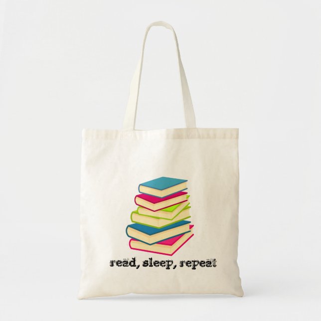 Stack of Books Read, Sleep, Repeat Tote Bag (Front)