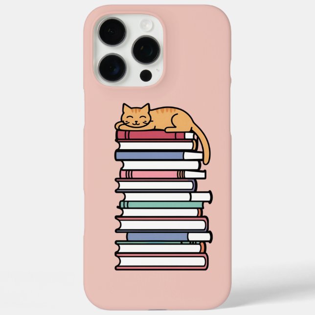 Stack of Books with Sleeping Cat – Cozy Case-Mate iPhone Case (Back)