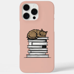 Stack of Books with Sleeping Cat – Cozy iPhone 16 Pro Max Case