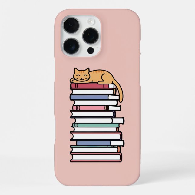 Stack of Books with Sleeping Cat – Cozy iPhone Case (Back)