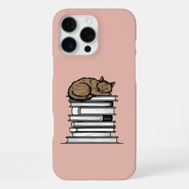 Stack of Books with Sleeping Cat – Cozy iPhone Case (Back)