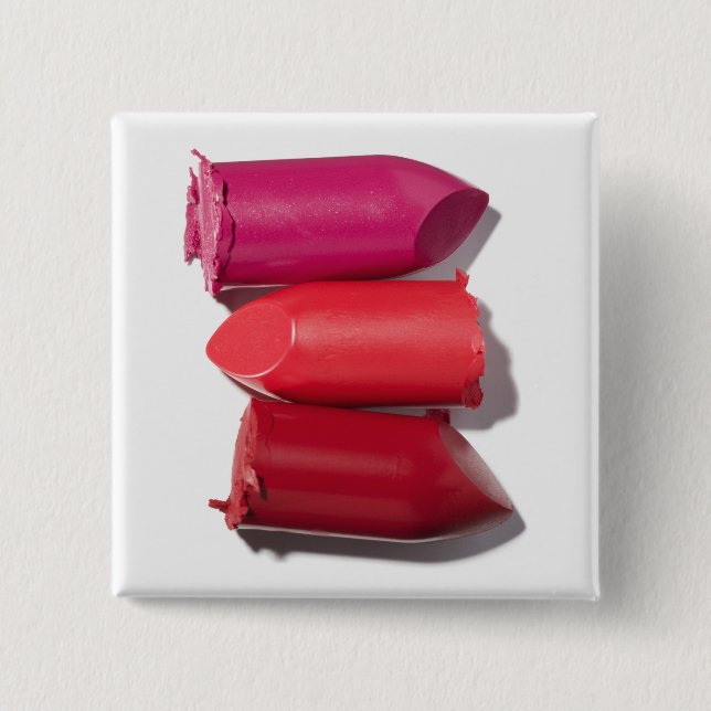 Stack of broken lipstick 2 inch square button (Front)