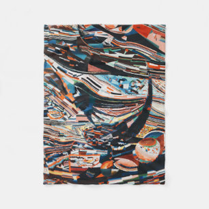 Stack of brown and blue wooden boat lot fleece blanket