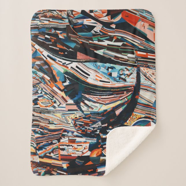 Stack of brown and blue wooden boat lot sherpa blanket (Front)