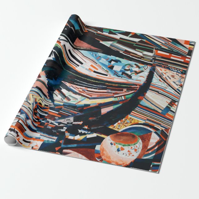 Stack of brown and blue wooden boat lot wrapping paper (Unrolled)