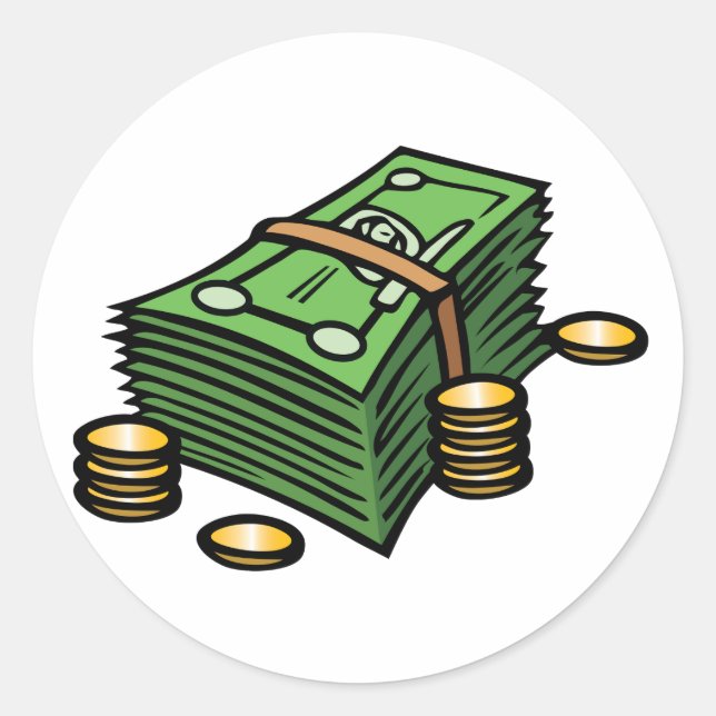Stack of Cash with Coins Money Classic Round Sticker (Front)