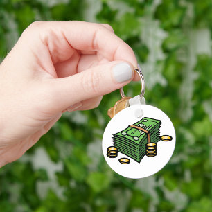 Stack of Cash with Coins Money Keychain