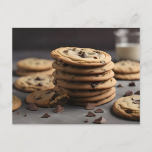 Stack of chocolate chip cookies postcard