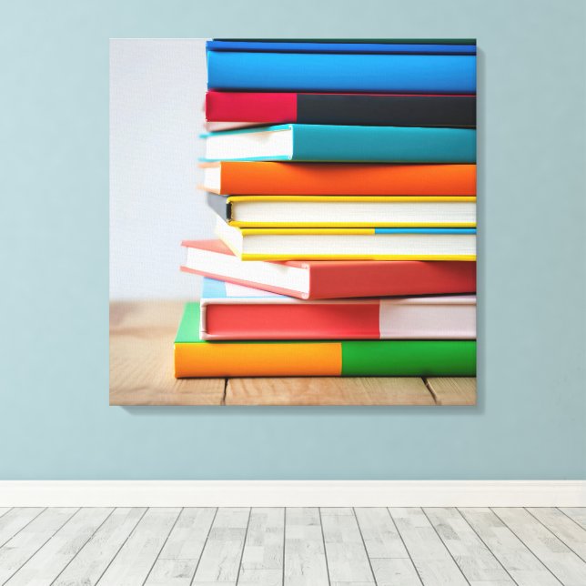 Stack of Colourful Textbooks  Canvas Print (Insitu(Wood Floor))