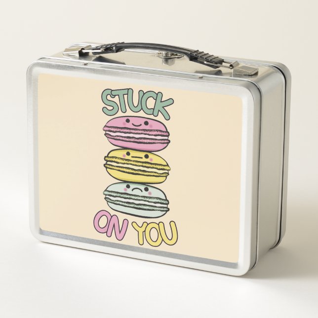 Stack of Cute Kawaii Macarons Metal Lunch Box (Back)