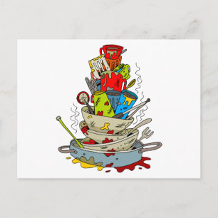 Stack of Dirty Dishes Cartoon Postcard