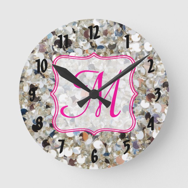 Stack of Glitter Monogram Initial Wall Clock (Front)