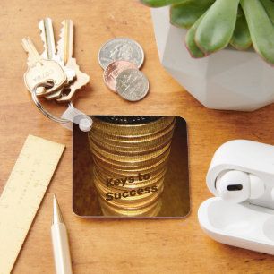 Stack of Gold Coins Keys to Success Keychain