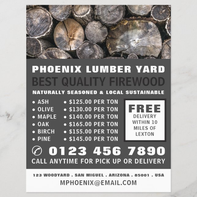 Stack of Logs, Lumber/Timber/Wood Yard Advertising Flyer (Front)