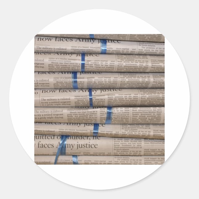 Stack of Newspapers Current Events Art Classic Round Sticker (Front)