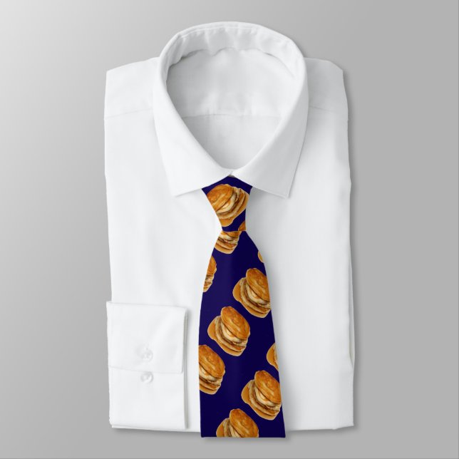 Stack of Pancakes Navy Blue Background Tie (Tied)