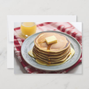 Stack of pancakes on plate covered with syrup  postcard