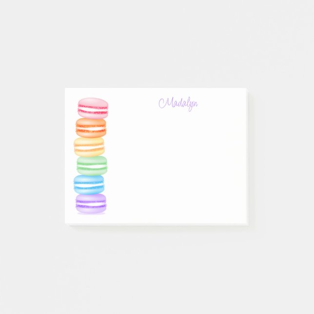 stack of rainbow macarons personalized post-it notes (Front)