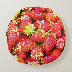 "Stack of Strawberries Fruit" Cute Photo. Buy Now Round Pillow