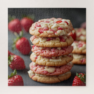 Stack Of Strawberry White Chocolate Chip Cookies Jigsaw Puzzle