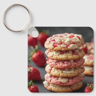 Stack Of Strawberry White Chocolate Chip Cookies Keychain
