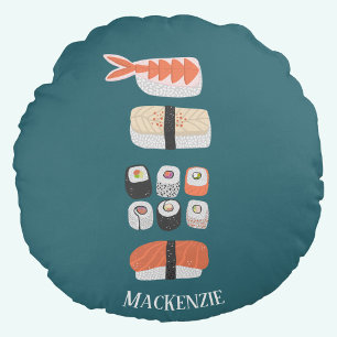 Stack of Sushi Custom Name Round Pillow