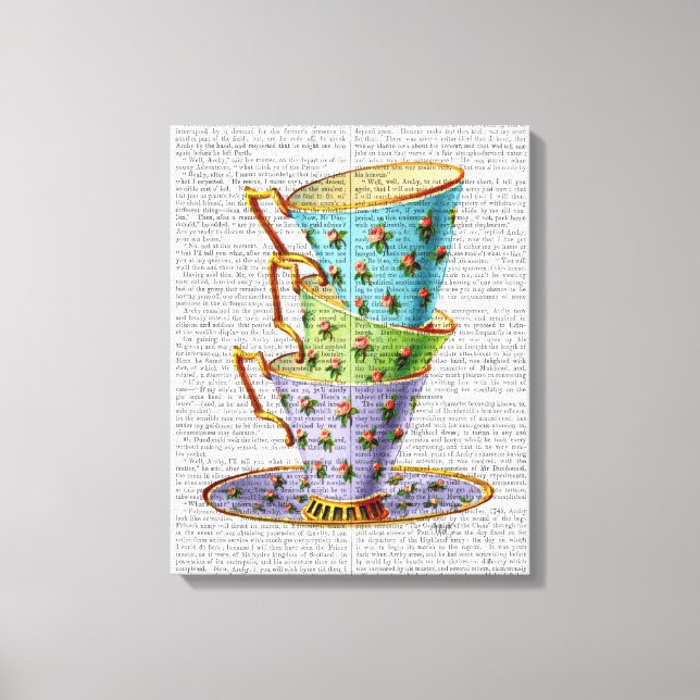 Stack Of Three Vintage Teacups Canvas Print (Front)