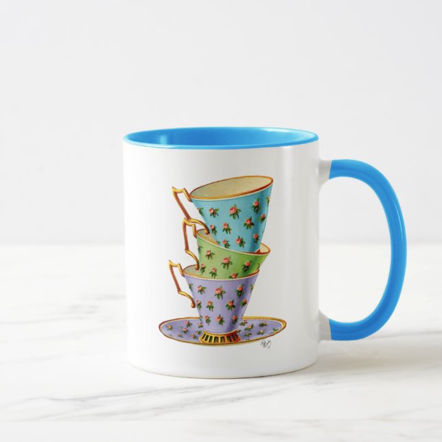 Stack Of Three Vintage Teacups Mug (Right)