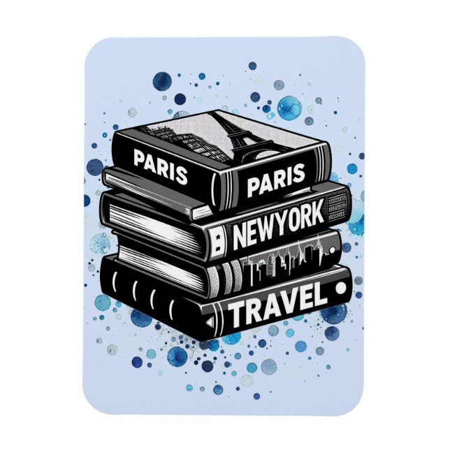 Stack of Travel Books  Magnet (Vertical)