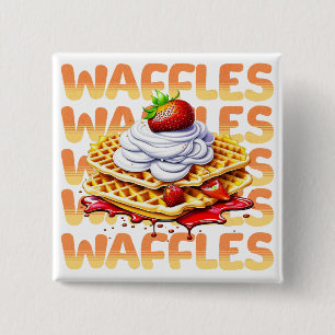 Stack of Waffles Covered in Strawberries 2 Inch Square Button