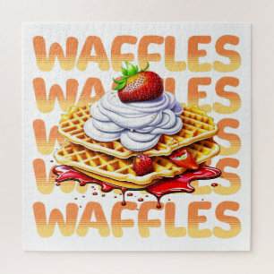 Stack of Waffles Covered in Strawberries Jigsaw Puzzle