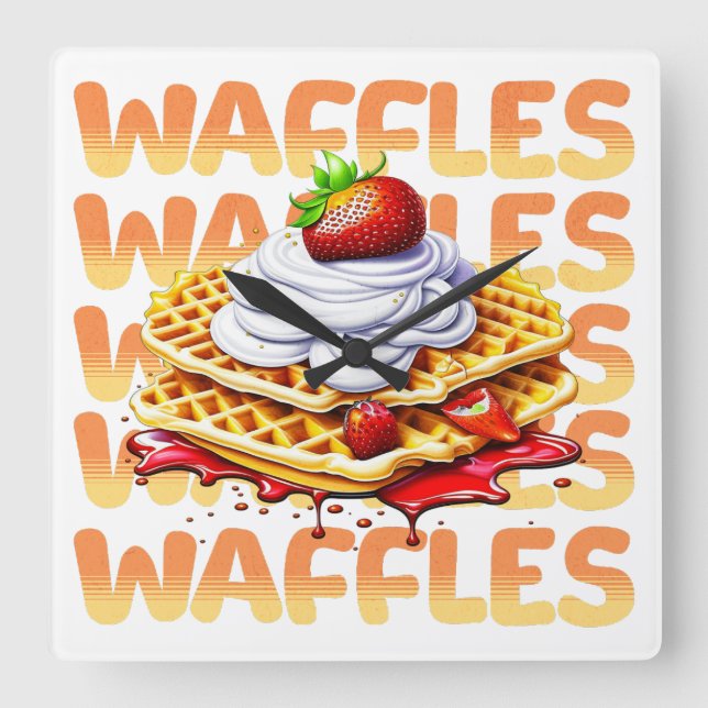 Stack of Waffles Covered in Strawberries Square Wall Clock (Front)