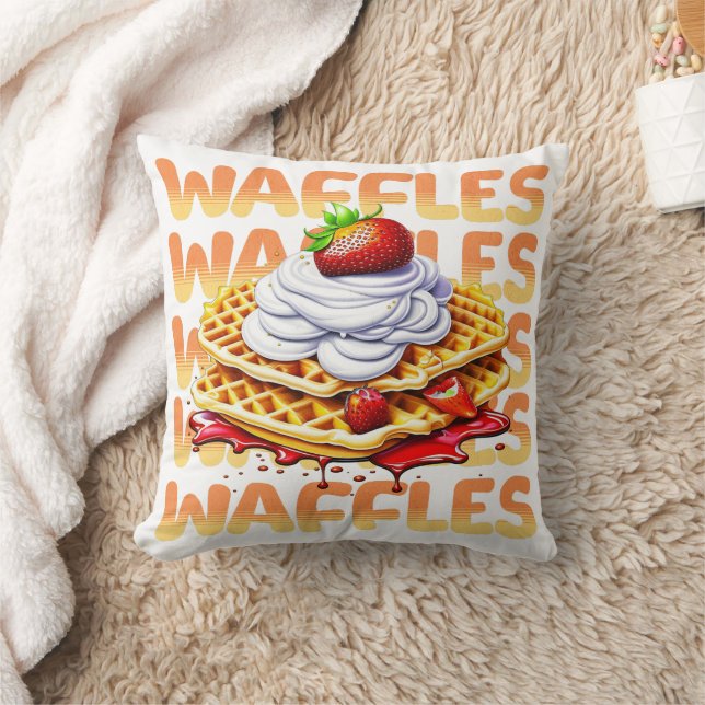 Stack of Waffles Covered in Strawberries Throw Pillow (Blanket)