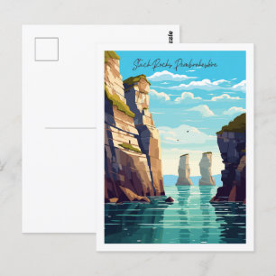 Stack Rocks Pembrokeshire vintage travel Postcard