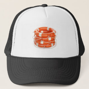 Stack with four lifebuoy rings trucker hat