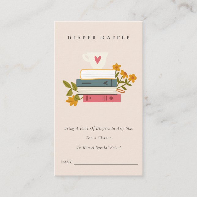 Stacked Books Floral Diaper Raffle Mum Baby Shower Enclosure Card (Front)
