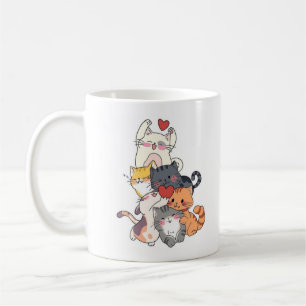 Stacked Cartoon Cats Mug
