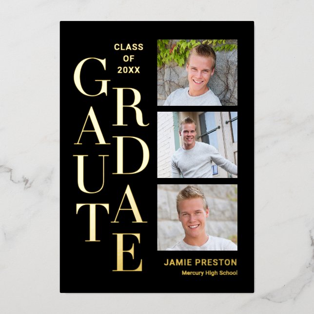 Stacked Charm Foil Graduation Announce Invitation (Front)