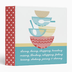 Stacked cooking baking mixing bowls recipe binder