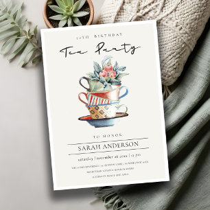 Stacked Cups Any Age Birthday Tea Party Invite