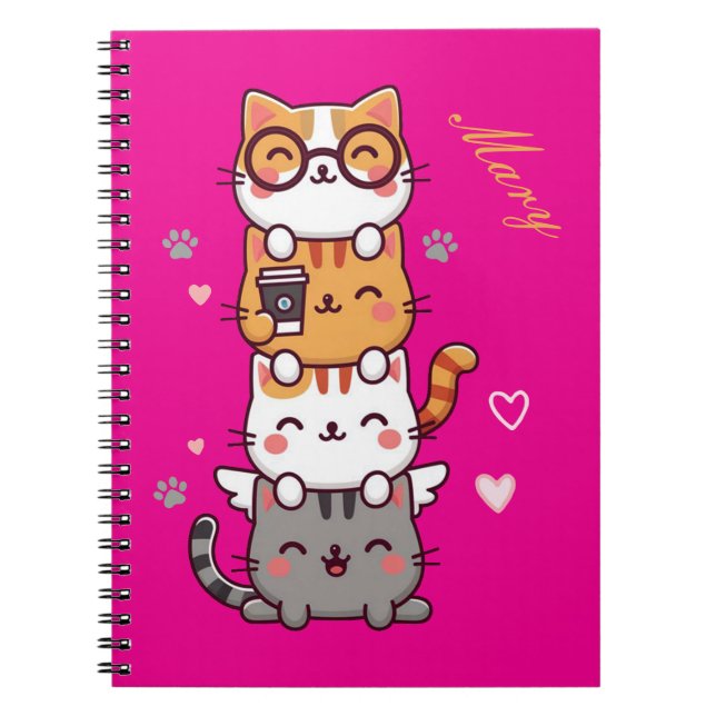 Stacked Cuteness: Adorable Kitty Tower of Joy! Notebook (Front)