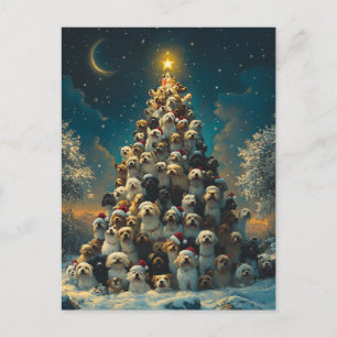 Stacked Dogs Christmas Tree Postcard