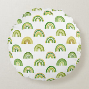 Stacked Earthy Rainbow Rows Pattern Round Pillow